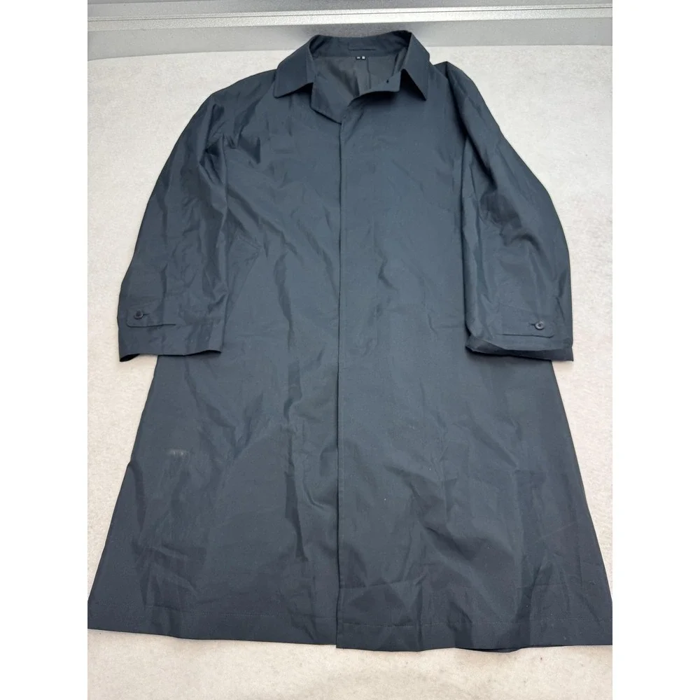 Saks‎ Fifth Avenue Coat Mens 44 Navy Microfiber Rain Button Lined Japan Long